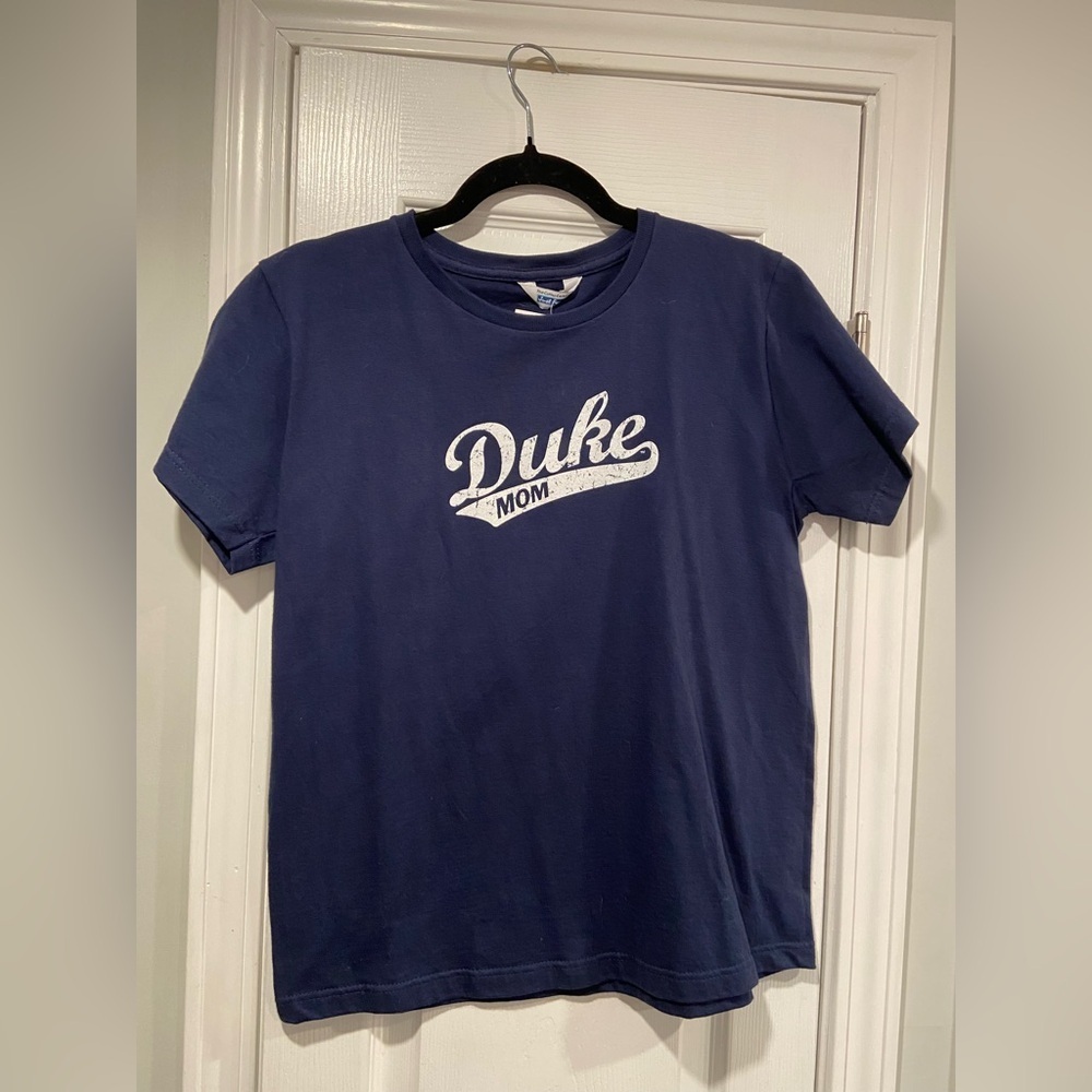 NWT Cotton Exchange Size L Duke Mom Navy Blue Graphic Print Tee Shirt